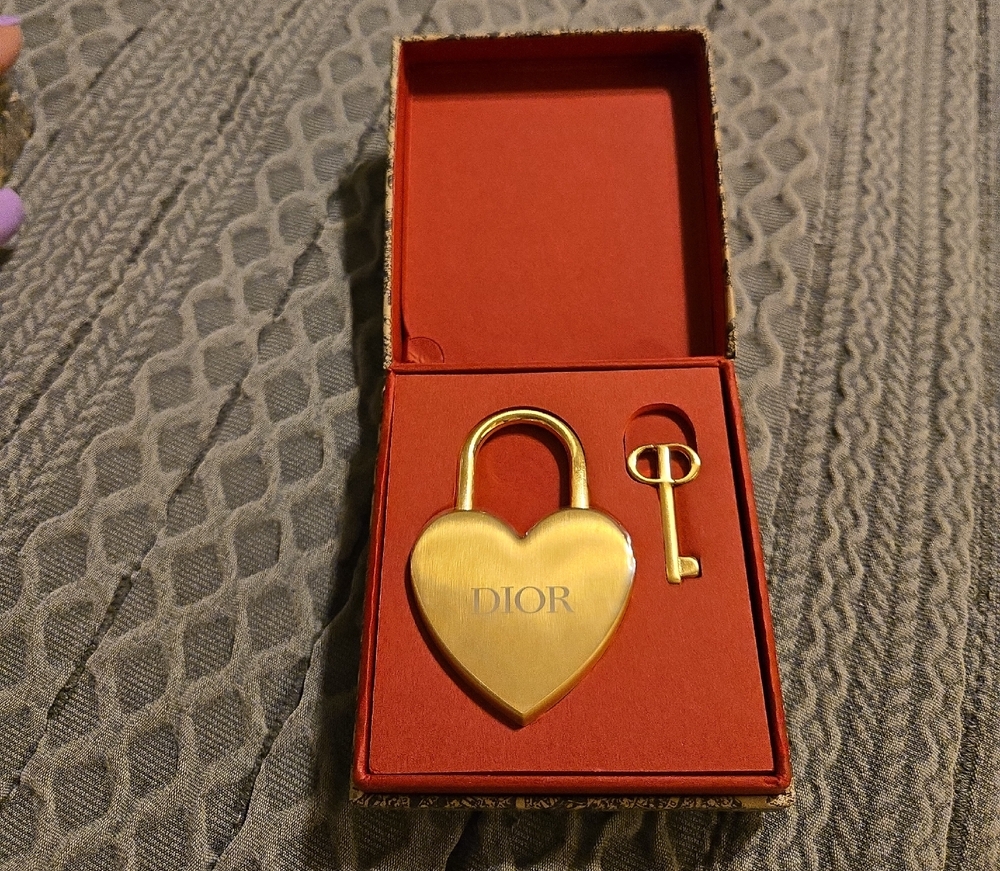 Dior Gold Heart Padlock and Key Set